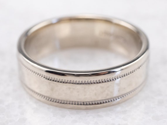 14K White Gold Milgrain Wedding Band Plain Band Vintage - Etsy