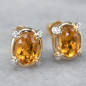 Citrine and Diamond Stud Earrings, Oval Citrine Stud Earrings, Yellow Gold Earrings, November Birthstone, Gemstone Stud Earrings JLNTVRXH image 4