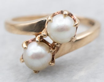 Vintage Saltwater Pearl Bypass Ring, Gold Pearl Ring, Pearl Ring, Pearl Birthstone, Bridal Jewelry, White Pearl Ring, Birthday Gift A37429