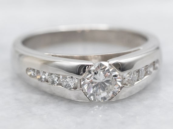 Platinum Diamond Engagement Ring with Diamond Acc… - image 2