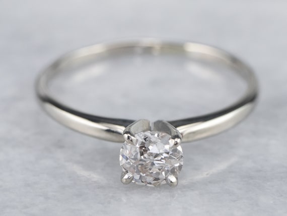 European Cut Diamond Ring, White Gold Diamond Rin… - image 1