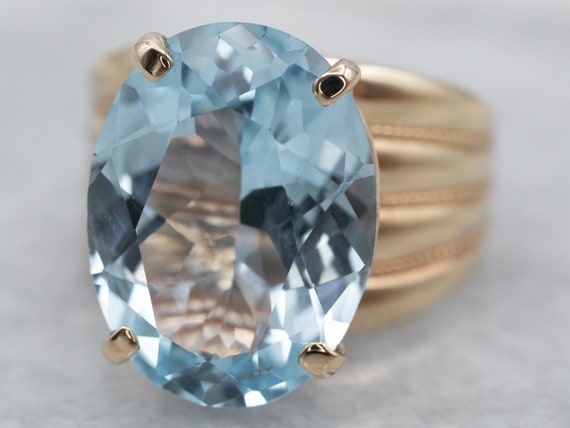 Blue Topaz Cocktail Ring, Yellow Gold Topaz Ring,… - image 3