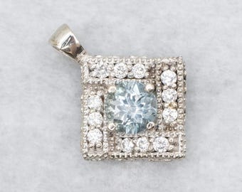 Aquamarin und Diamant 14K Weißgold Anhänger, März Geburtsstein
