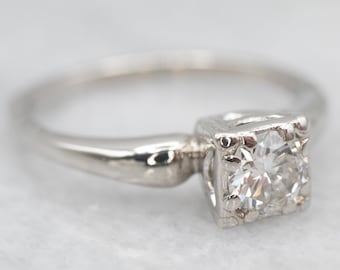 Antique European Cut Diamond Platinum Engagement Ring, .29 Carat