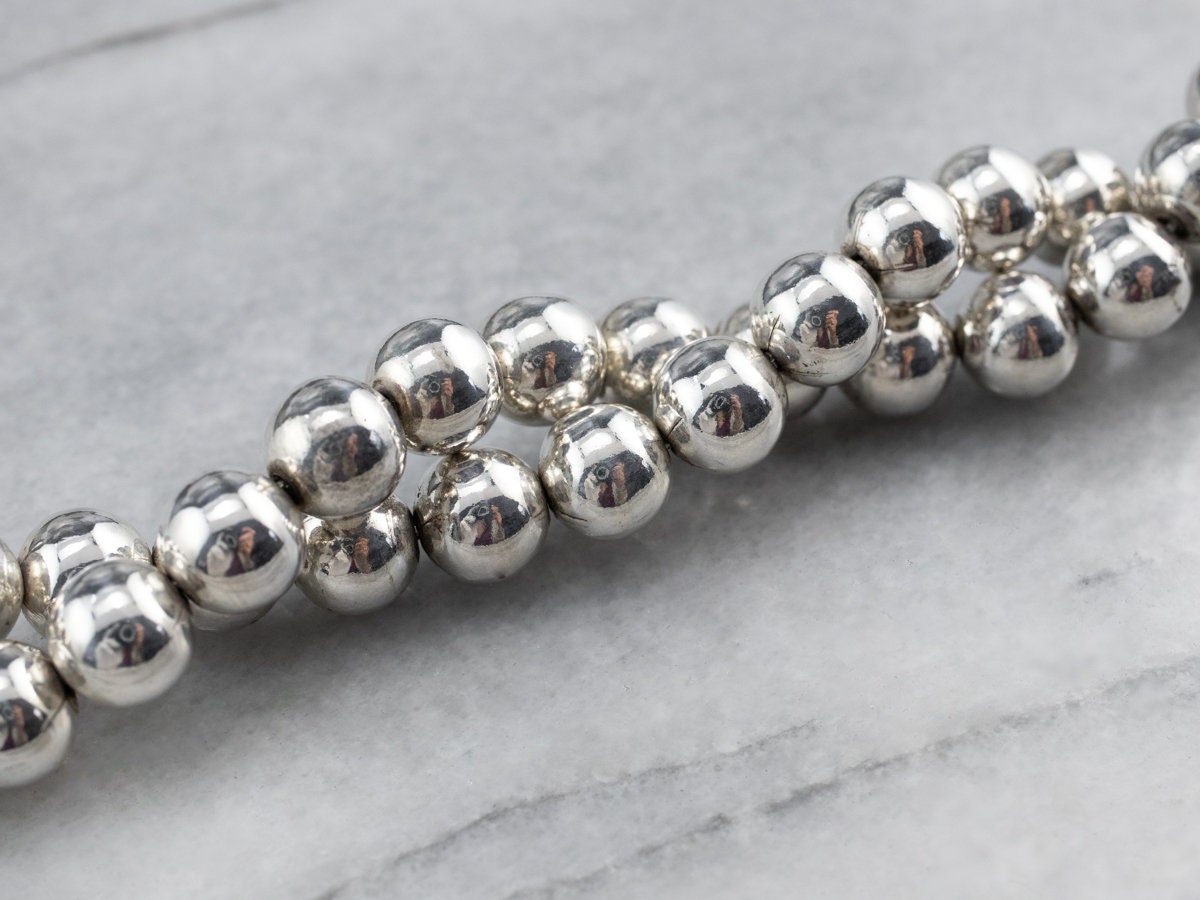 Graduated Beaded Ball Chain Necklace, Sterling Silver Ball