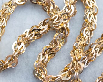 Vintage 14K Yellow Gold Filigree Link Chain Necklace, 30 Inch