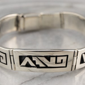 Geometric Patterned Link Bracelet, Mexican Silver Bracelet, Sterling Silver, Layering Bracelet, RE4HPL59