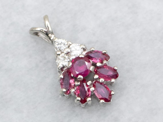 14K Yellow Gold Ruby and Diamond Cluster Pendant - image 1