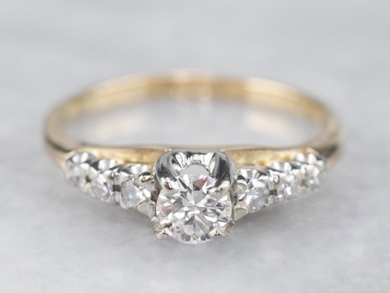 Old European Cut Diamond Ring, Vintage Diamond En… - image 1