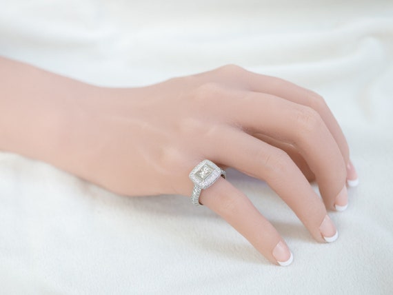 Modern Cut Diamond Engagement Ring, Platinum and … - image 10