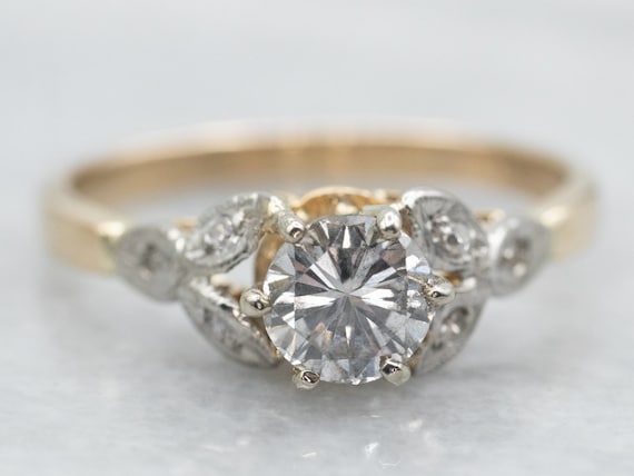 Retro Era Diamond Engagement Ring, Two Tone Gold … - image 2