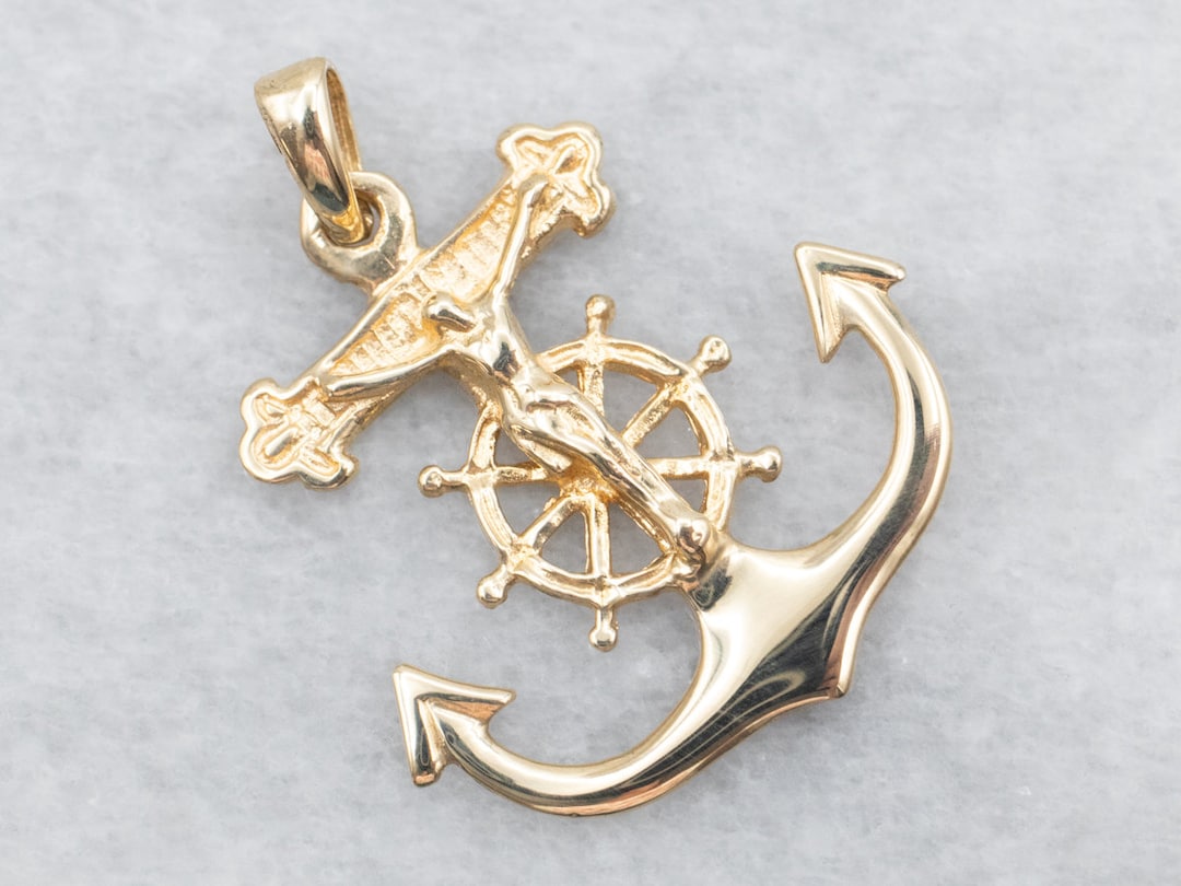 Yellow Gold Mariner's Cross Anchor and Crucifix Pendant, Yellow Gold ...