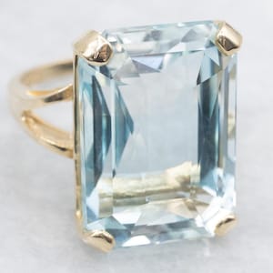 Yellow Gold Blue Topaz Solitaire Cocktail Ring, Yellow Gold, Blue Topaz Solitaire Ring, Anniversary Gift, November Birthstone A61606