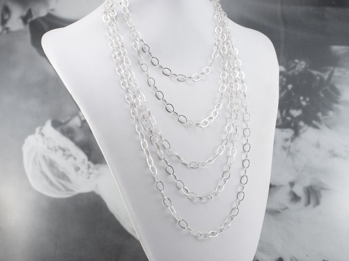 アクセサリー [el-1] Extra Long Necklace silver Long Sterling Silver Link Necklace, Statement Necklace, Oval