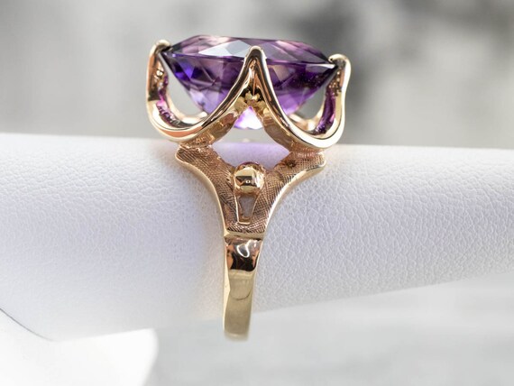 14K Yellow Gold Amethyst Cocktail Ring, February … - image 9
