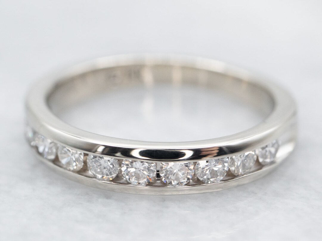 Vintage 14K White Gold Diamond Band, Channel Set Wedding Ring - Etsy