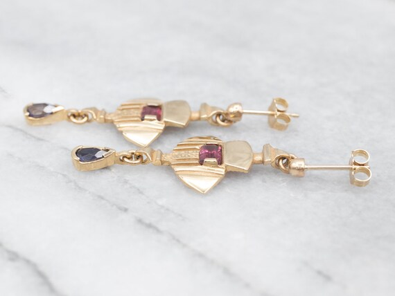 Vintage Iolite and Tourmaline Drop Earrings, Yell… - image 3