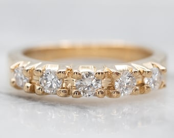 14K Yellow Gold Diamond Wedding Band, Five Stone Anniversary Ring