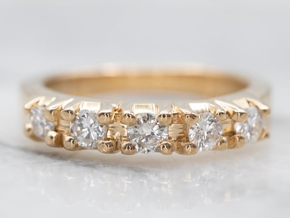 Diamond Wedding Band, Yellow Gold and Diamond, Fi… - image 1