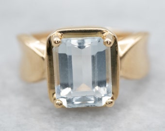 Aquamarine Gold Solitaire Ring, Emerald Cut Aquamarine Ring, Blue Stone, Aquamarine Jewelry, March Birthstone, Anniversary Gift A18269