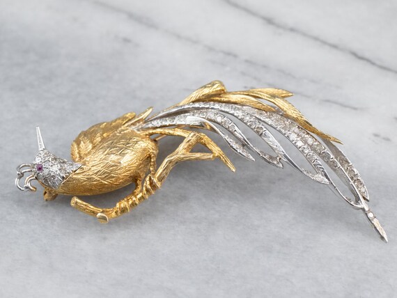 Diamond Gold Platinum Bird Brooch, Tropical Bird … - image 4