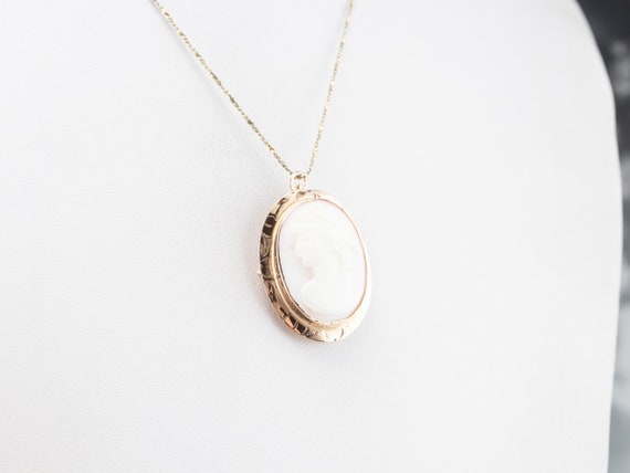 Mid Century Pink Shell Cameo Pendant or Pin, Oval… - image 8