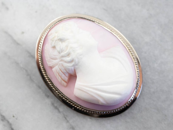 Pink Shell Cameo Brooch or Pendant, Oval Cameo Pe… - image 2