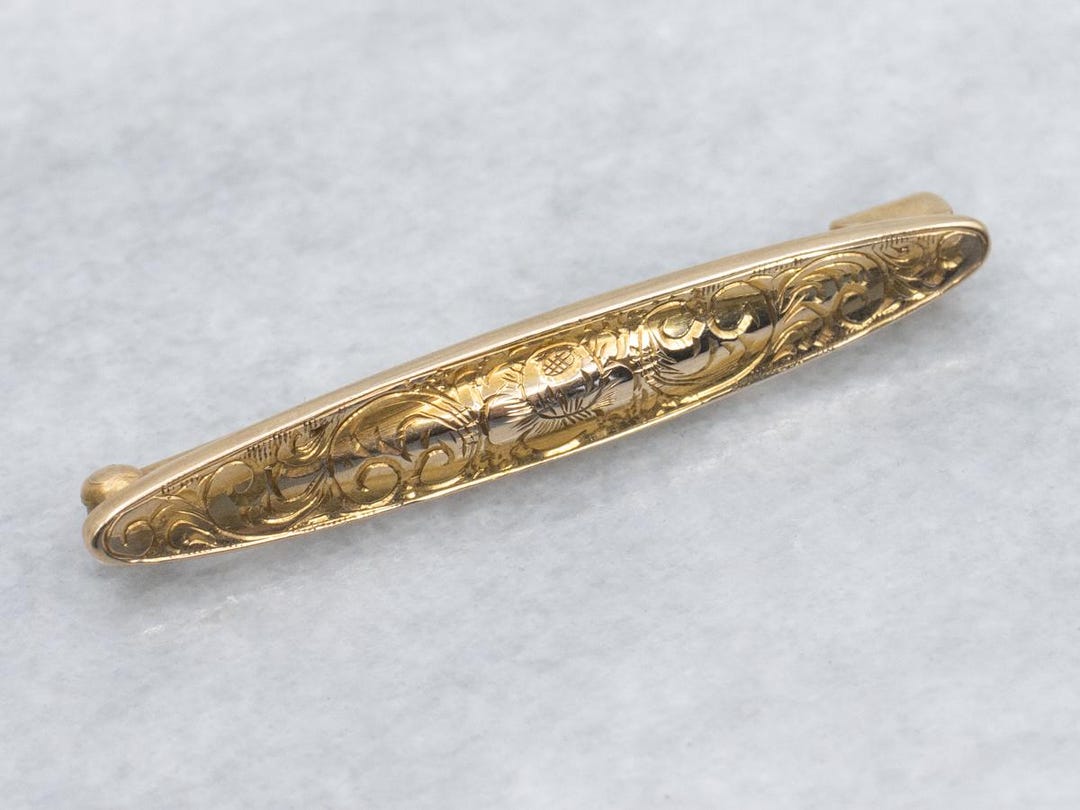 Antique Gold Hand-engraved Floral Pin - Etsy