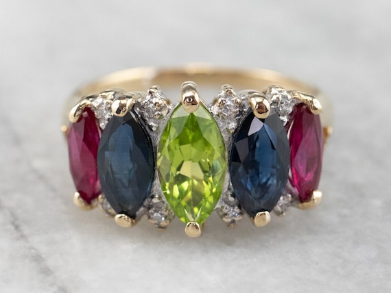 Marquise Gemstone Ring, Gemstone Cocktail Ring, Mu