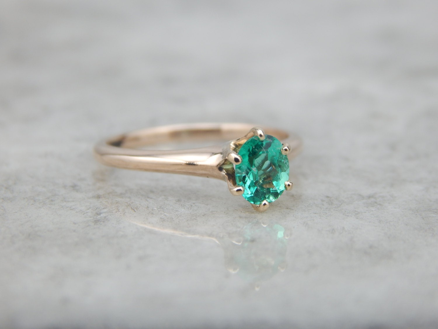 Vibrant Colombian Emerald in an Antique Solitaire Engagement | Etsy