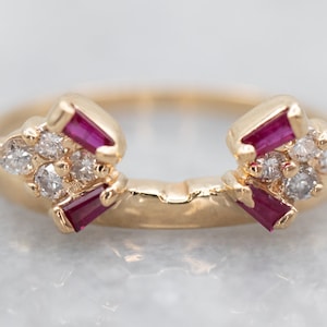 Ruby and Diamond Solitaire Enhancer, Engagement Ring Enhancer, Ruby and Diamond Wedding Band, Vintage Solitaire Wrap A25080
