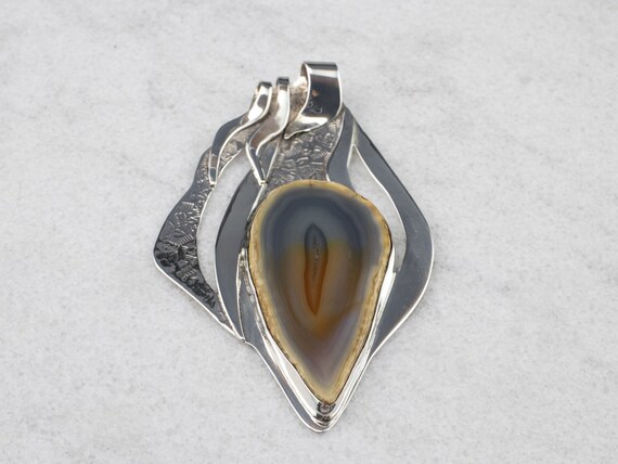 Large Pear Agate Pendant, Sterling Silver Artisan… - image 2