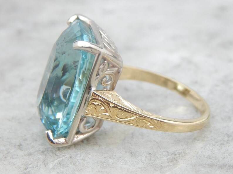 Vintage Aquamarine Cocktail Ring Fine Aquamarine Ring Large Etsy