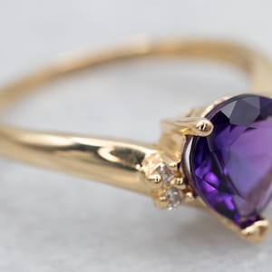 Yellow Gold Amethyst Ring with Diamond Accents, Gold Amethyst Ring, Amethyst Ring, Amethyst and Diamond Ring, Amethyst and Diamond A27755