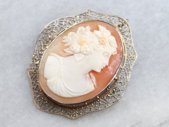 Vintage White Gold Cameo Brooch or Pendant, Cameo… - image 1