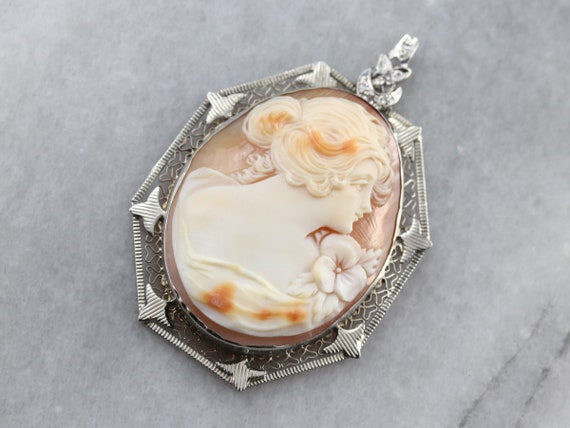 Art Deco Diamond Cameo Pendant, Large Cameo Penda… - image 3