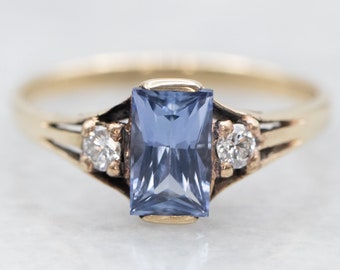 Vintage .69 Carat Purple Sapphire Ring with Diamond Accents, 10K Yellow Gold