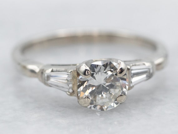 White Gold Diamond Engagement Ring with Baguette … - image 2