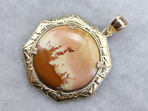 Etched Gold Jasper Pendant, Mid Century Pendant, … - image 2