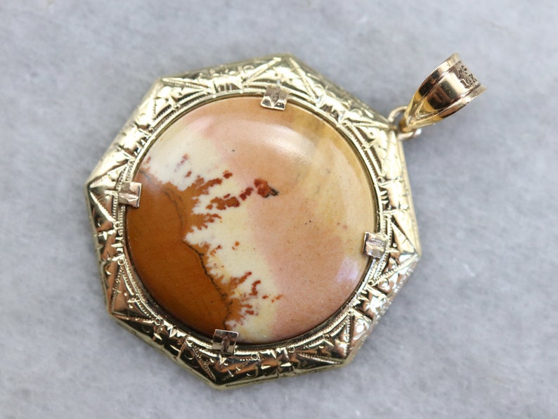 Etched Gold Jasper Pendant, Mid Century Pendant, Jasper Cabochon Pendant, Unisex Pendant, Birthday Gift FQPXQC1H image 2