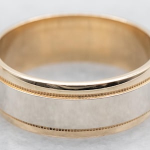Two Tone Wedding Band with Milgrain Detail, Gold Wedding Band, Two Tone Band, Milgrain Band, Unisex Wedding Band, Unisex Band, Band A43423