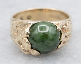 Nephrite Jade 10K Gold Solitaire Ring, Sculptural Design