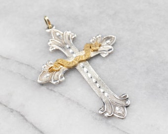 Honore et Amore Cross, Mixed Metal Cross Pendant, Large Cross, Religious Jewelry, Statement Pendant, YCRP6W3X