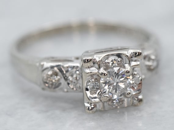 Retro Era Diamond Engagement Ring, Illusion Head … - image 1