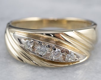 Vintage 14K Yellow Gold Diamond Band, Unisex Stacking Ring