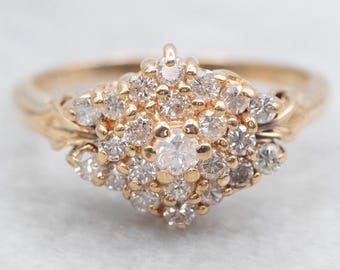 14K Yellow Gold Diamond Cluster Ring, .45 Carat