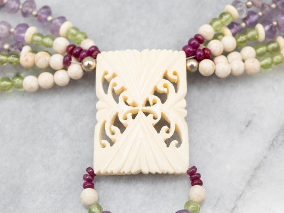 Sterling Silver Ruby Bone Amethyst Peridot Neckla… - image 4