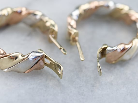 Tricolor Gold Twist Hoop Earrings, Mixed Metal Ho… - image 5