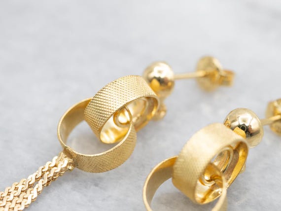 18K Yellow Gold Ball Stud Tassel Earrings, Dangle… - image 3