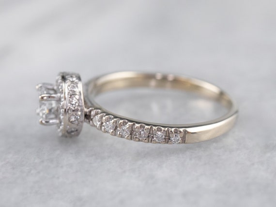 Diamond Halo Engagement Ring, White Gold Diamond … - image 4